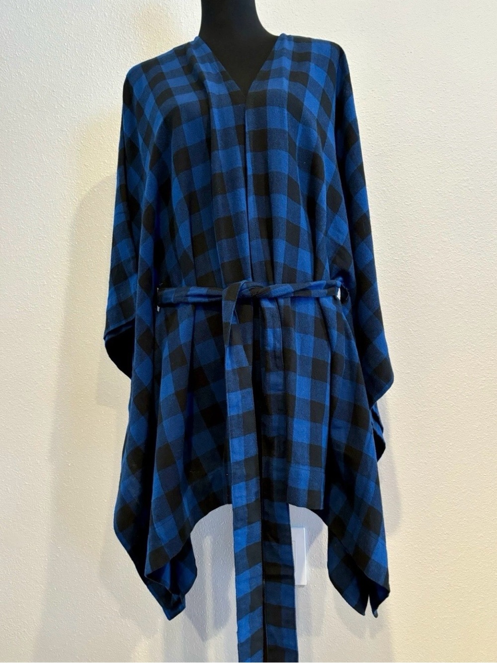 IMAN Global Chic Plaid Belted Wrap - Navy Buffalo Plaid - Size M/L